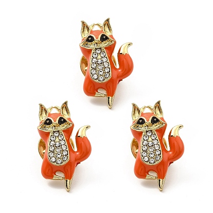 Fox Enamel Pin with Rhinestone, Golden Alloy Creative Badge for Backpack Clothes