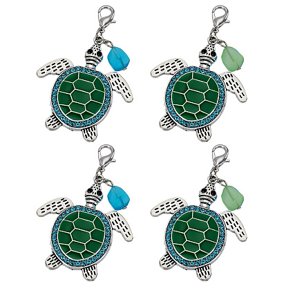 4 шт 2 цвета сплав зеленый эмаль морская черепаха подвески украшения, с застежками-карабинами из сплава и стразами