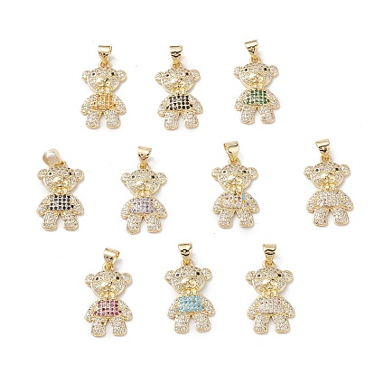 Brass Micro Pave Cubic Zirconia Pendants, Cadmium Free & Lead Free, Bear Charms