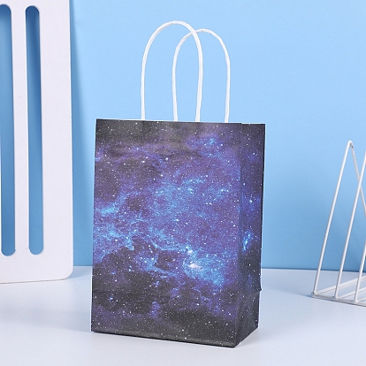 Крафт-бумажные пакеты с рисунком звездного неба, с пеньковой веревки, подарочные пакеты, сумки для покупок, прямоугольные