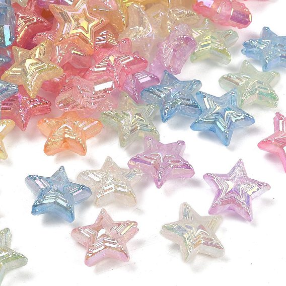 Уф-покрытие прозрачные акриловые бусины, радужный, звезда, с золотой порошок