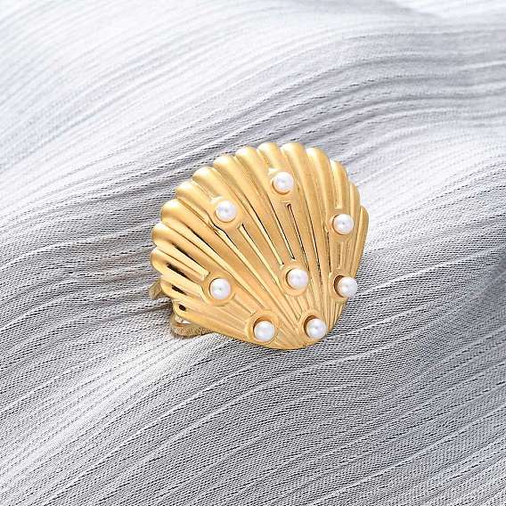 Регулируемые манжеты из нержавеющей стали для женщин, с имитацией жемчуга, формы раковины