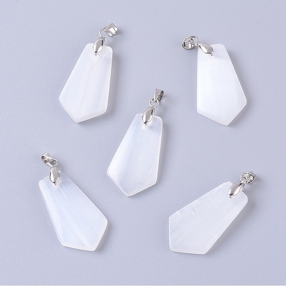 Natural Calcite Pendants, with Platinum Plated Brass Findings, Pentagon