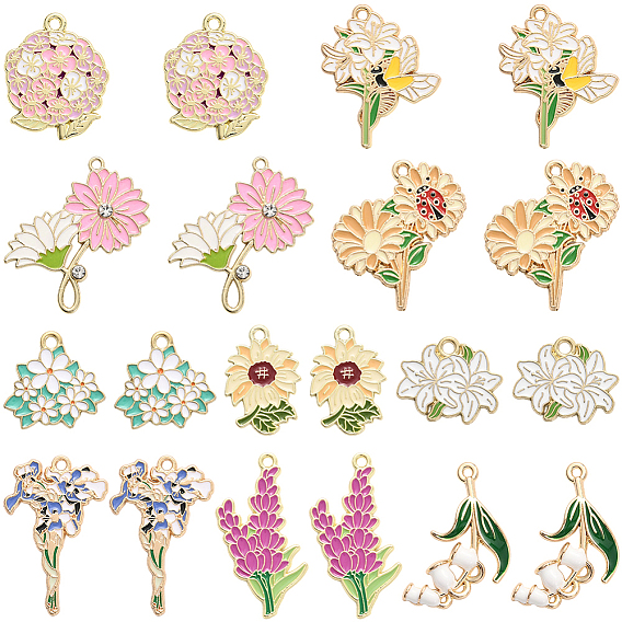 20 шт 10 стили подвески из сплава эмали, цветочным узором