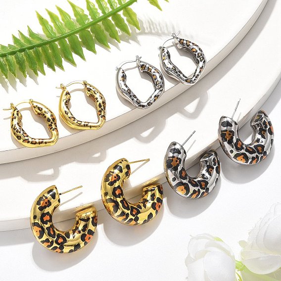 Латунь серьги, стойки покрытие, долговечный, без свинца и без кадмия, c-образный с леопардовым принтом