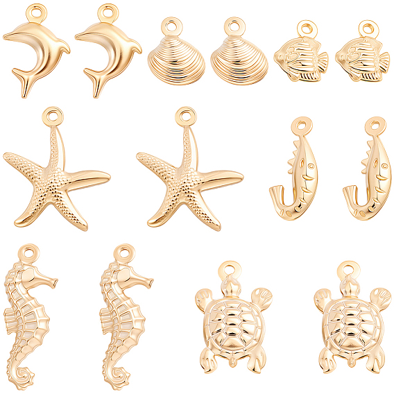 56 pcs 7 styles pendentifs en laiton, breloques animaux marins