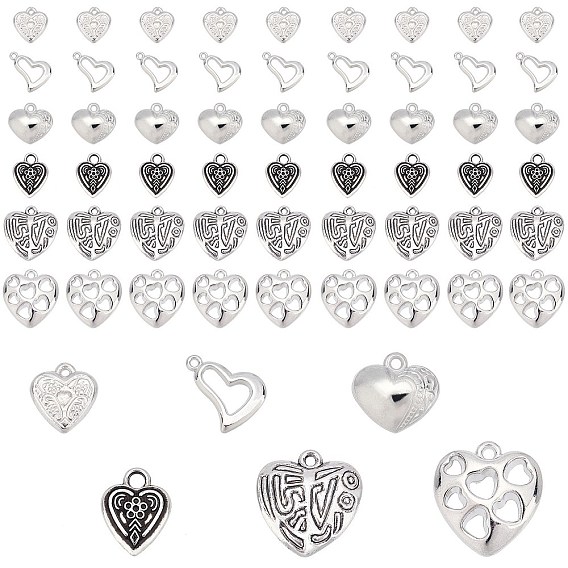 96Pcs 6 Style CCB Plastic Pendants, Heart