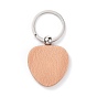 Natural Wood Keychain, with Platinum Plated Iron Split Key Rings, Heart