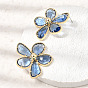 Brass Glass Stud Earrings for Women, Flower