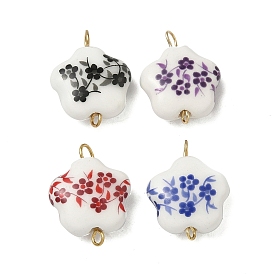 4 шт. 4 цвета, подвески-соединители в виде цветка из фарфора ручной работы с принтом, с 304 двойными петлями из нержавеющей стали, разноцветные