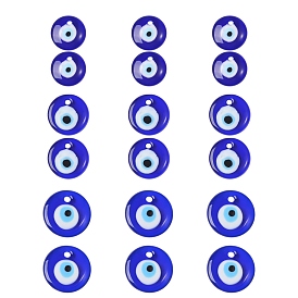 Glass Pendants, Flat Round with Evil Eyes