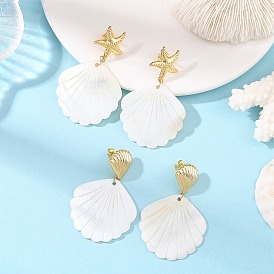 Ohrstecker mit natürlicher Süßwassermuschelmotiv, Messing Ohrstecker für Damen