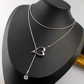 304 нержавеющая сталь с микропроводом кубические циркониевые подвесные ожерелья, лариат в форме сердца и ожерелья