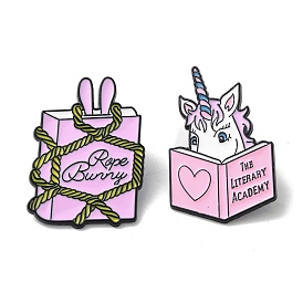 Alloy Brooches, Enamel Pins for Clothes Backpack, Book/Unicorn, Pink