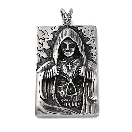 304 Stainless Steel Big Pendants, Rectangle with Death & Cross Charm