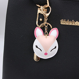 Cute Fox Head Cartoon Leather Backpack Keychain for Alil Animal Bag