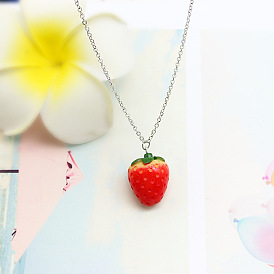 Cartoon Strawberry Pendant Necklace - Trendy Fruit Necklace for Friends' Gift.