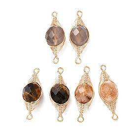 Натуральные ограненные плоские круглые звенья-подвески с медной проволочной обмоткой в виде елочки., золотые, долговечный