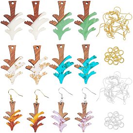 Olycraft DIY Walnut Wooden Dangle Earring Making Kits, Including 12Pcs 6 Colors Christmas Tree Resin & Walnut Wood Pendants, Brass Earring Hooks & Jump Rings