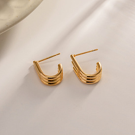Fashionable Stainless Steel Ear Studs with Three-layered U-shaped Openings - Creative and Unique.