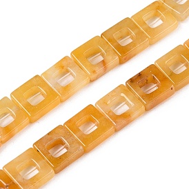 Natural Topaz Jade Beads Strands, Hollow Square