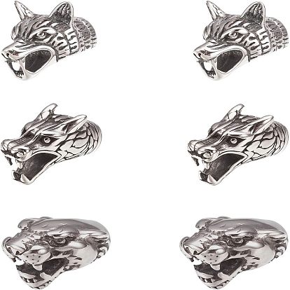304 концы из нержавеющей стали шнур, Торцевые крышки, для изготовления кожаных браслетов, черная голова пантеры
