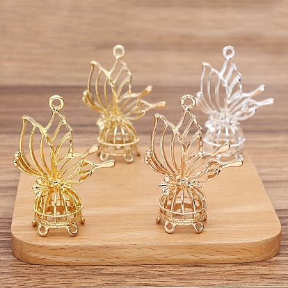 Hollowe Alloy Chandelier Componement Links, Bird Cage Shape with Butterfly