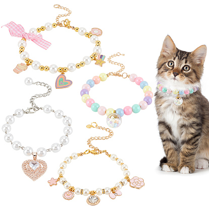 4шт 4 стиль ошейник для собак из сплава, кулон колье, ожерелье из бисера из смолы, с удлинителем цепи, застежка когтя омара