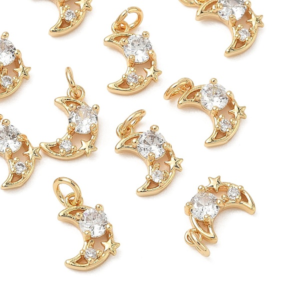 Pendentifs en laiton Shegrace sertis de micro-pavés de zircone cubique, sans cadmium et sans nickel et sans plomb, charmes lune, clair