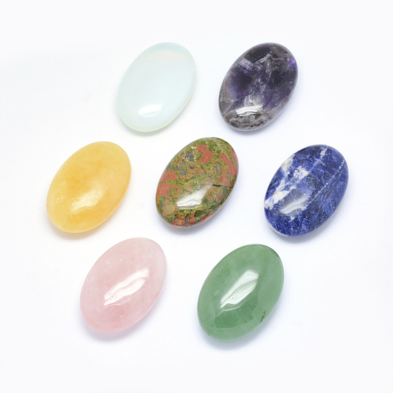 Oval Natural Gemstone Palm Stone, Reiki Healing Pocket Stone for Anxiety Stress Relief Therapy