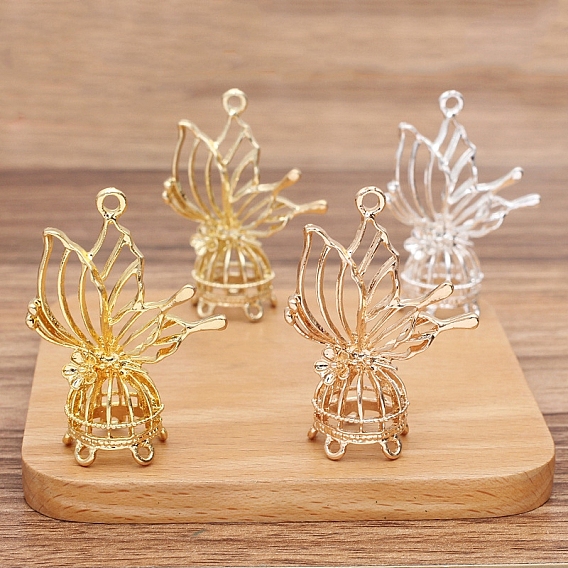 Hollowe Alloy Chandelier Componement Links, Bird Cage Shape with Butterfly