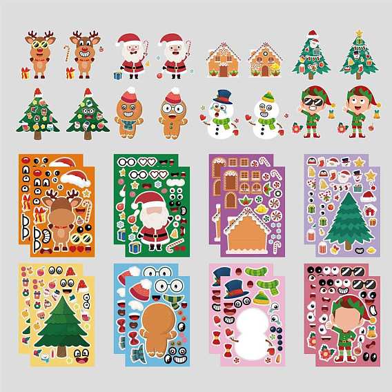 Christmas PVC Plastic Sticker Labels, Self-adhesion, for Suitcase, Skateboard, Refrigerator, Helmet, Mobile Phone Shell, Christmas Themed Pattern