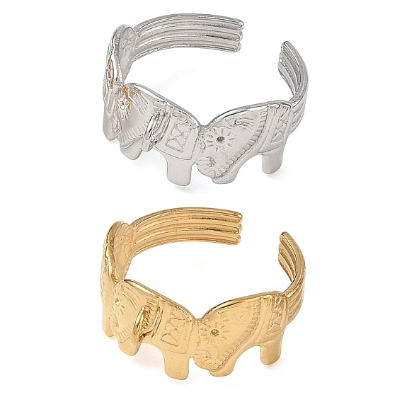 Elephant 304 Stainless Steel Finger Rings Components, with Loop, Ion Plating(IP)