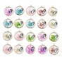 Brass Glass Pendants, Flat Round with Butterfly Charms, with Dried Flower