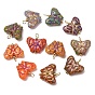 Baking Paint & Golden Metal Enlaced Glass Pendants, Picasso Beaded Pendants, Butterfly Charm, with Brass Loops, Real 18K Gold Plated