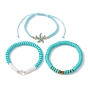 3Pcs 3 Styles Synthetic Moonstone & Hematite Starfish Stretch Bracelets Set, Polymer Clay Braided Adjustable Bracelets