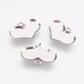304 Stainless Steel Pendant Cabochon Settings, Plain Edge Bezel Cups, Heart