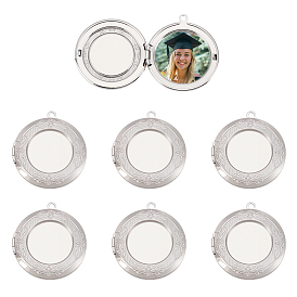 6шт. латунные медальоны-подвески, фото прелести рамка для ожерелья, долговечный, без свинца и без кадмия, плоско-круглые