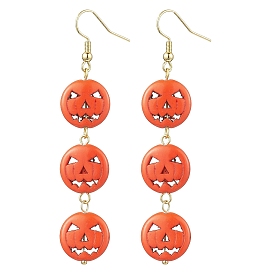Dyed Synthetic Turquoise Pendants Earrings, Pumpkin, for Halloween