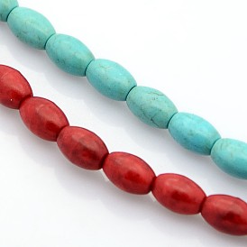 Synthetic Turquoise Beads Strands, Dyed, Rice, 8x6mm, Hole: 1mm, about 52pcs/strand, 16 inch