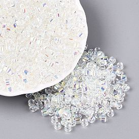 FGB Transparent Colours Glass Seed Beads, Rainbow Plated, Round Hole, Barrel