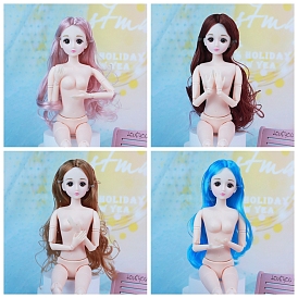 Plastic Movable Joints Action Figure Body, with Head & Long Curly Hairstyle, for Female BJD Doll Accessories Marking
