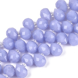 Imitation Jade Glass Beads Strands, Teardrop, Faceted, with Transparent Glass Beads