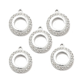 Alloy Rhinestone Pendants, Platinum Tone Hollow Out Flat Round Charms