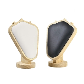 Bust Shaped PU Leather Necklace Display Stands, with Wood Pedestal