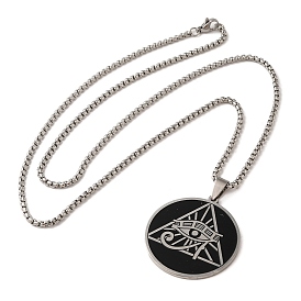 201 Stainless Steel Pendants Necklaces, Flat Round with the Eye of Horus