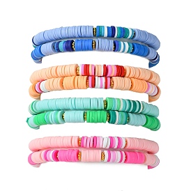 Handmade Polymer Clay Heishi Beads Stretch Bracelets Set, Stackable Surfering Bracelets for Women Girl