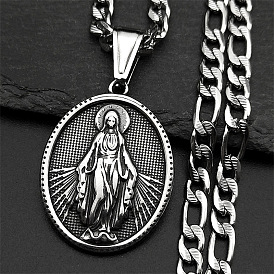 201 овальное ожерелье из нержавеющей стали с подвеской в виде Девы Марии в виде цепочки Фигаро