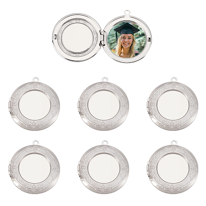 6шт. латунные медальоны-подвески, фото прелести рамка для ожерелья, долговечный, без свинца и без кадмия, плоско-круглые