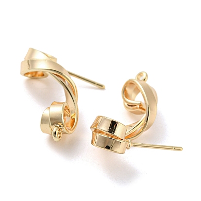 Brass Stud Earrings Findings, with Loops, Twist